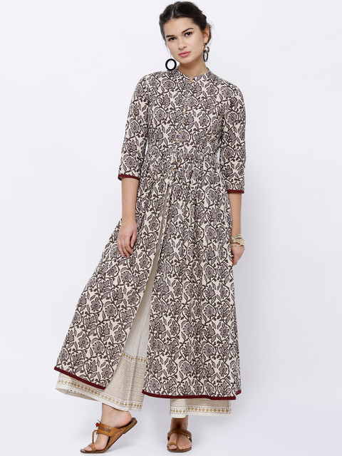 

Vishudh Women Taupe & Cream-Coloured Solid A-Line Kurta