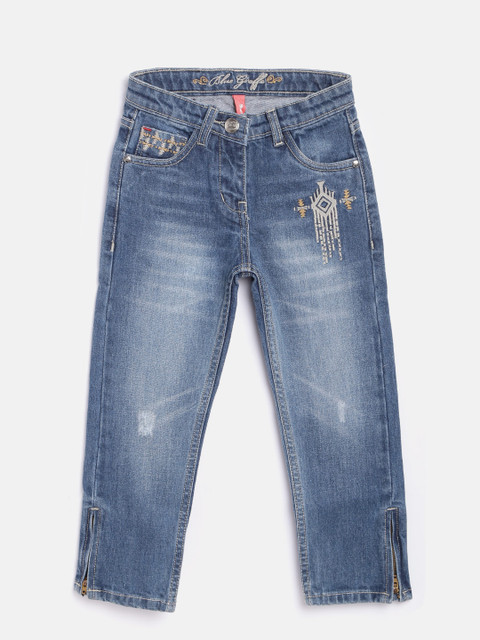 

Blue Giraffe Girls Blue Slim Fit Mid-Rise Low Distress Stretchable Jeans