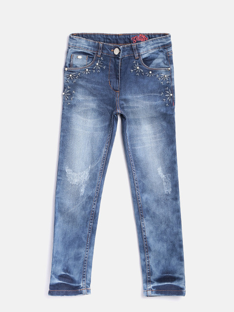 

Blue Giraffe Girls Blue Slim Fit Mid-Rise Low Distress Stretchable Jeans