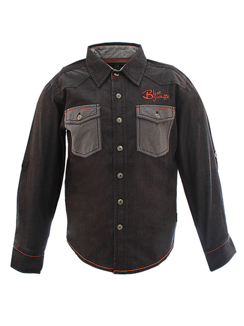 

Blue Giraffe Boys Black Regular Fit Solid Casual Shirt