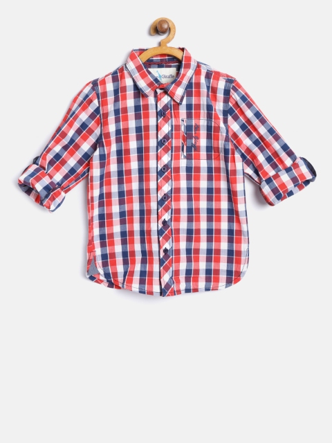 

Blue Giraffe Boys Red & Navy Blue Regular Fit Checked Casual Shirt