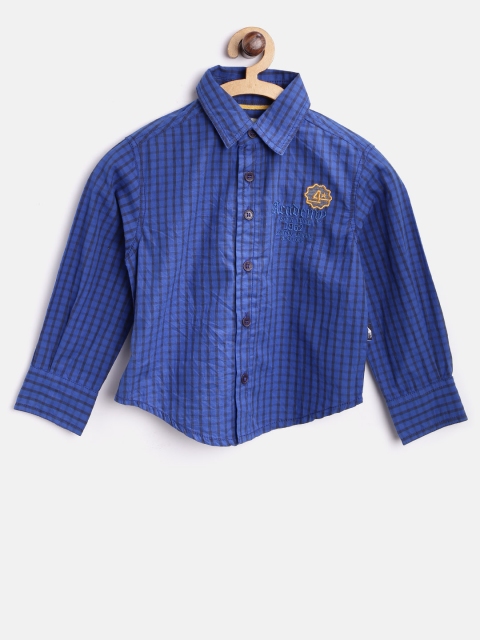 

Blue Giraffe Boys Blue Regular Fit Checked Casual Shirt