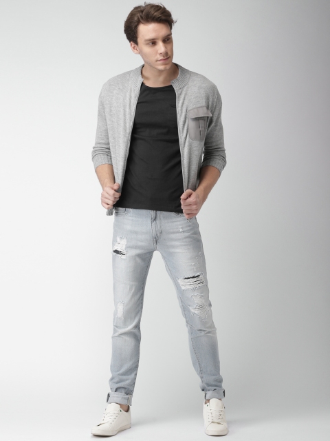 

Mast & Harbour Men Grey Solid Front-Open Sweater