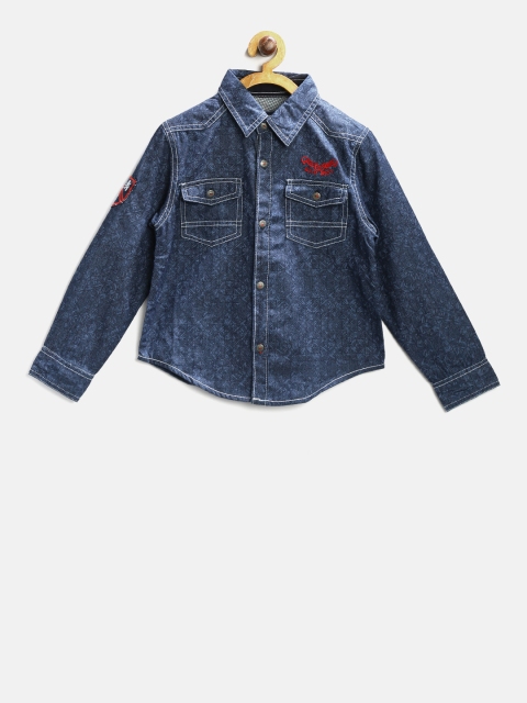 

Blue Giraffe Boys Blue Printed Casual Shirt