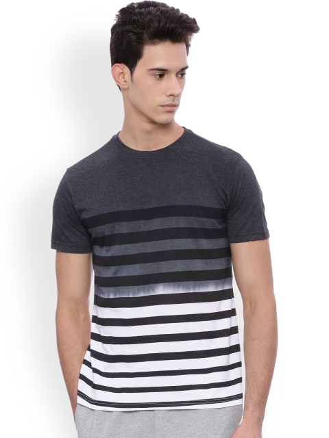 

DEEZENO Men Black & Grey Striped Round Neck T-shirt