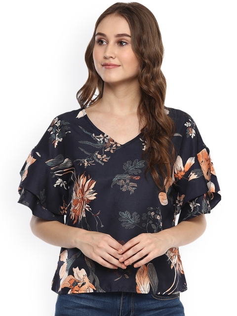 

Harpa Women Navy Blue Floral Print Top