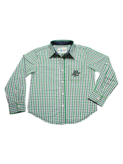

Blue Giraffe Boys Off-White & Green Regular Fit Checked Casual Shirt