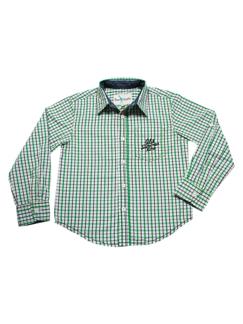 

Blue Giraffe Boys Off-White & Green Regular Fit Checked Casual Shirt