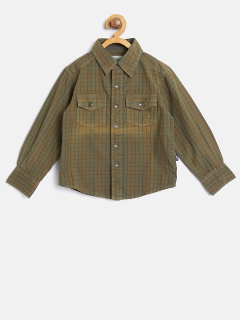 

Blue Giraffe Boys Olive Green Regular Fit Checked Casual Shirt