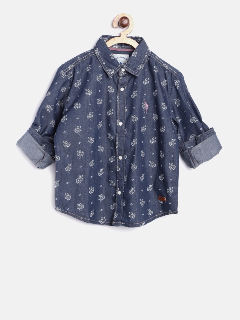 

Blue Giraffe Boys Blue Printed Denim Casual Shirt