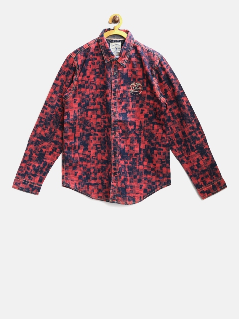 

Blue Giraffe Boys Coral Pink & Navy Printed Casual Shirt