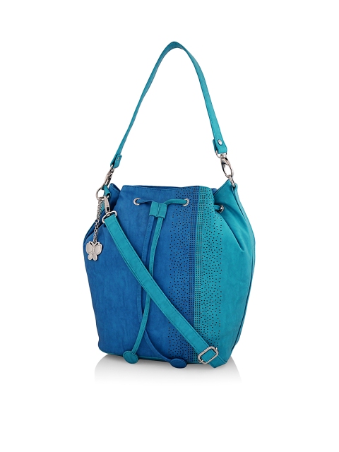 

Butterflies Blue Colourblocked Handheld Bag with Detachable String Strap