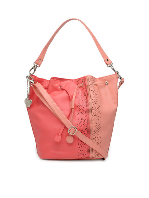 

Butterflies Peach-Coloured & Pink Colourblocked Handheld Bag with Detachable String Strap