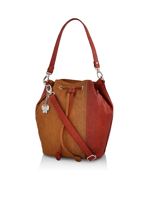 

Butterflies Tan Brown & Brick Red Colourblocked Shoulder Bag with Detachable String Strap