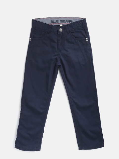 

Blue Giraffe Boys Navy Slim Fit Solid Trousers, Navy blue