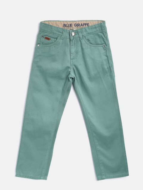 

Blue Giraffe Boys Green Slim Fit Solid Trousers