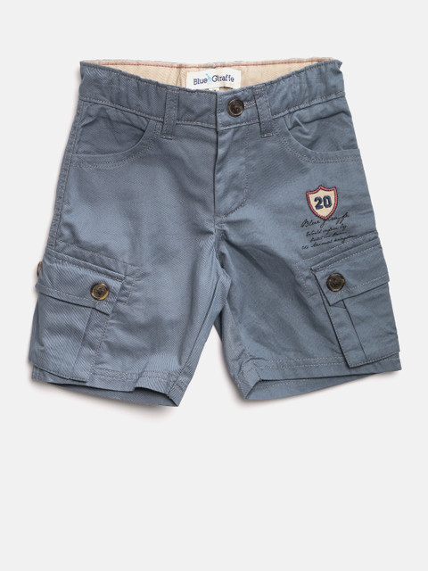 

Blue Giraffe Boys Grey Solid Cargo Shorts
