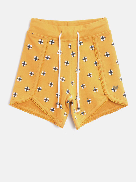 

Blue Giraffe Girls Mustard Yellow Printed Shorts
