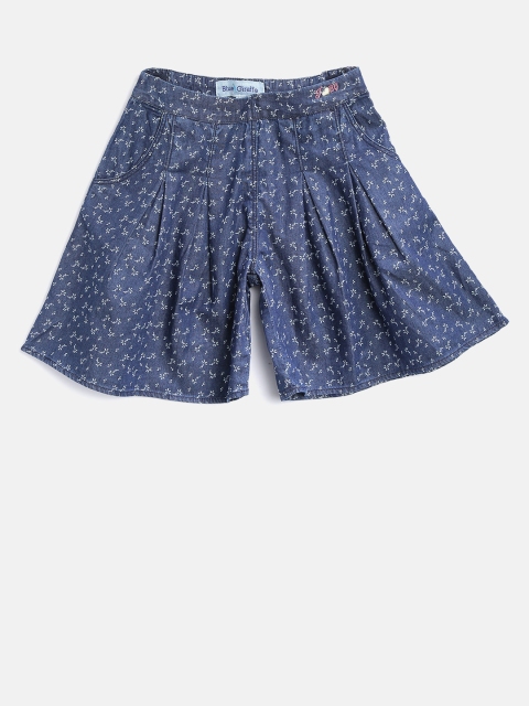 

Blue Giraffe Girls Navy Blue Printed Chambray Shorts