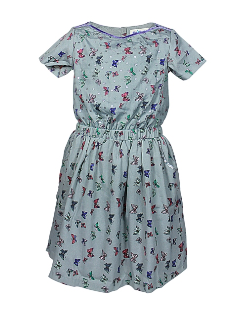 

Blue Giraffe Girls Grey Printed Fit and Flare Dress with Sequinned Detail