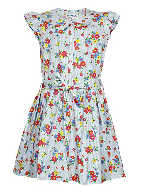 

Blue Giraffe Girls Off-White & Blue Floral Print Fit & Flare Dress
