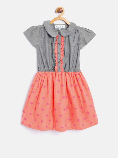 

Blue Giraffe Girls Coral Orange & Grey Printed Fit and Flare Dress