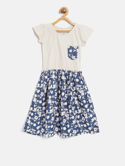 

Blue Giraffe Girls Beige & Blue Printed Fit and Flare Dress