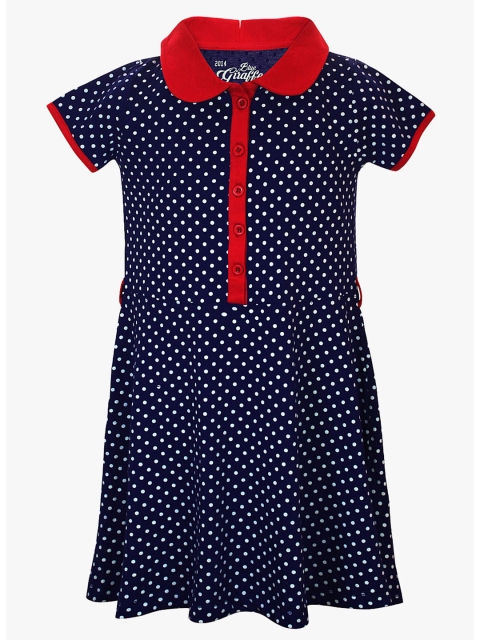 

Blue Giraffe Girls Navy Blue Polka Dot Print A-Line Dress