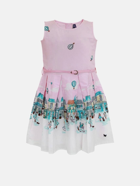 

Blue Giraffe Girls Pink Printed Fit & Flare Dress