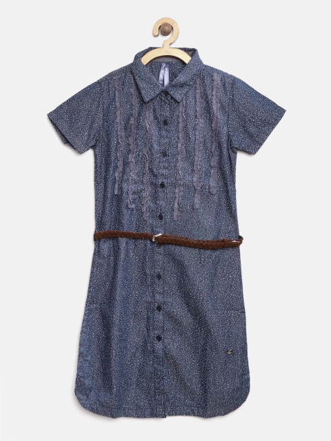 

Blue Giraffe Girls Navy Blue Printed Denim Shirt Dress