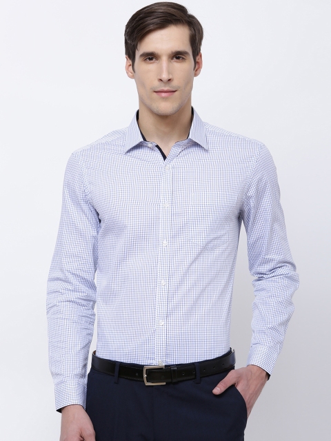 

Black coffee Men White & Blue Comfort Slim Fit Checked Formal Shirt