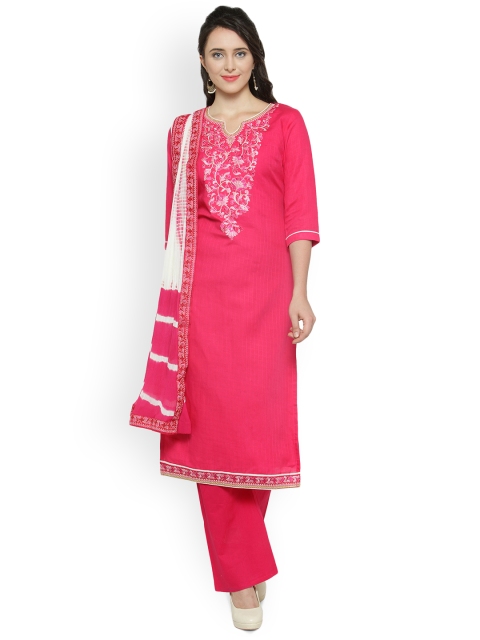 

Kvsfab Pink & White Pure Cotton Unstitched Dress Material