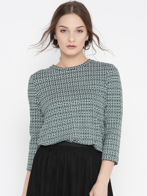 

Vero Moda Women Green & White Self-Design Top
