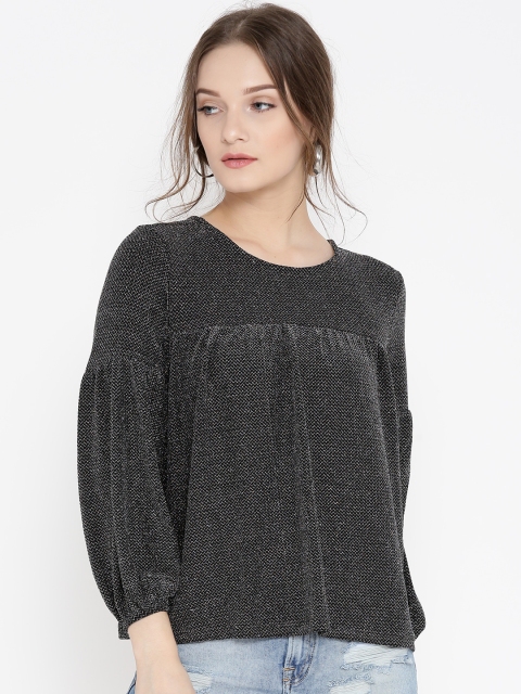 

Vero Moda Women Black Shimmer A-Line Top