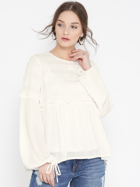 

Vero Moda Women White Smocked A-Line Top