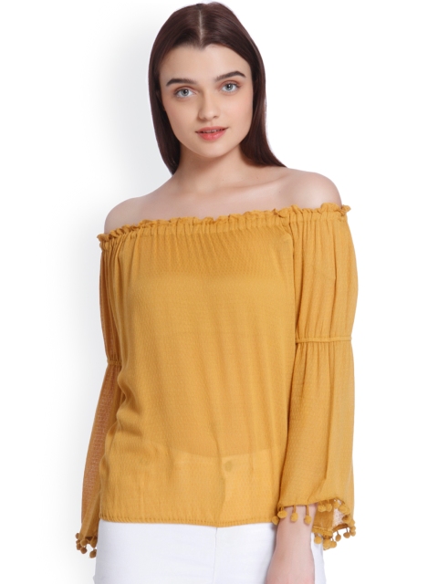 

Vero Moda Women Mustard Self Design Bardot Top