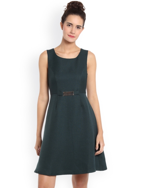 

Vero Moda Women Green Self-Striped A-Line Dress