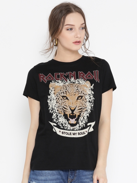 

Vero Moda Women Black Printed Round Neck T-shirt