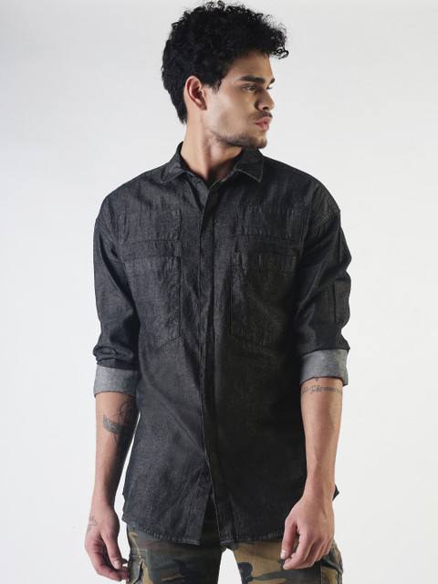 

Blue Saint Men Black Regular Fit Solid Casual Shirt