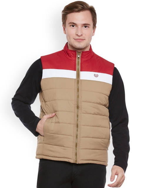 

Duke Men Beige & Red Colourblocked Padded Jacket