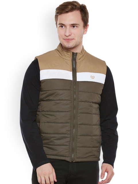 

Duke Men Olive Green Colourblocked Puffer Jacket