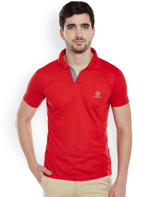 

Duke Men Red Solid Spread Collar T-shirt