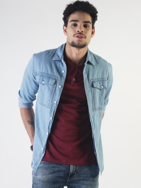 

Blue Saint Men Blue Slim Fit Denim Shirt