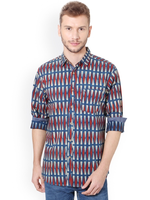 

Allen Solly Men Blue & Maroon Slim Fit Printed Casual Shirt