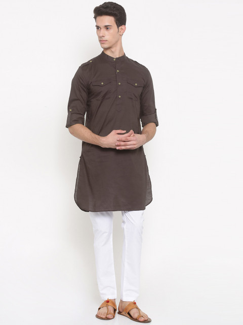 

The Indian Garage Co Men Brown & White Slim Fit Solid Kurta with Pyjamas