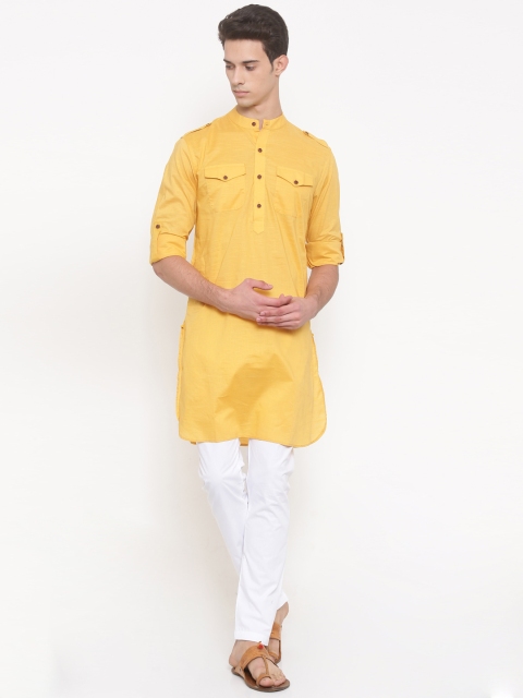 

The Indian Garage Co Men Mustard Yellow & White Slim Fit Solid Kurta with Pyjamas