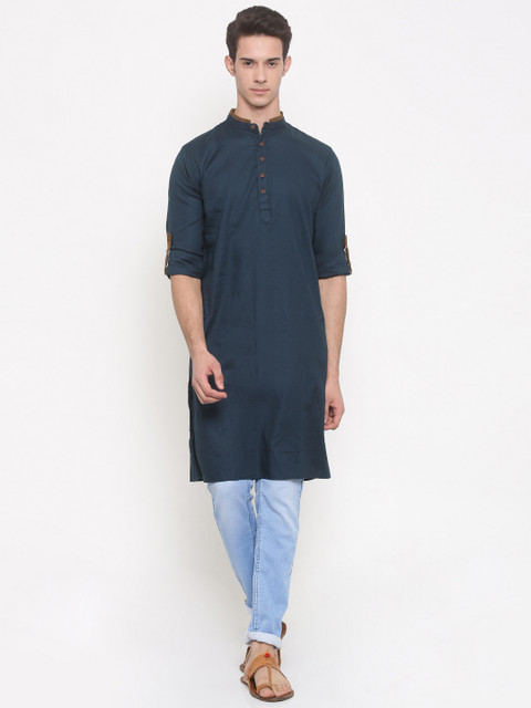 

Freehand Men Navy Slim Fit Solid Straight Kurta, Navy blue
