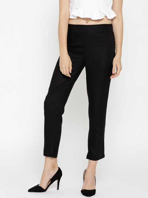 

Laabha Women Black Regular Straight Leg Cropped Trousers