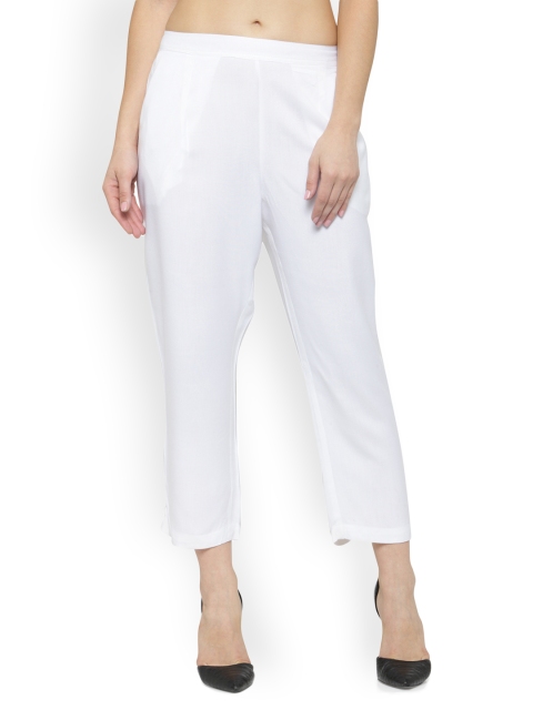 

Laabha Women Off-White Relaxed Straight Leg Fit Trousers