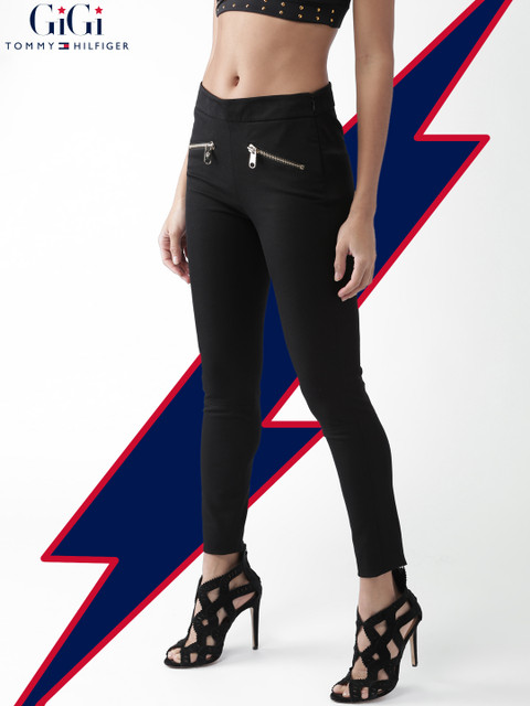 

Tommy Hilfiger Women Black Urban Slim Skinny Fit Solid Regular Trousers